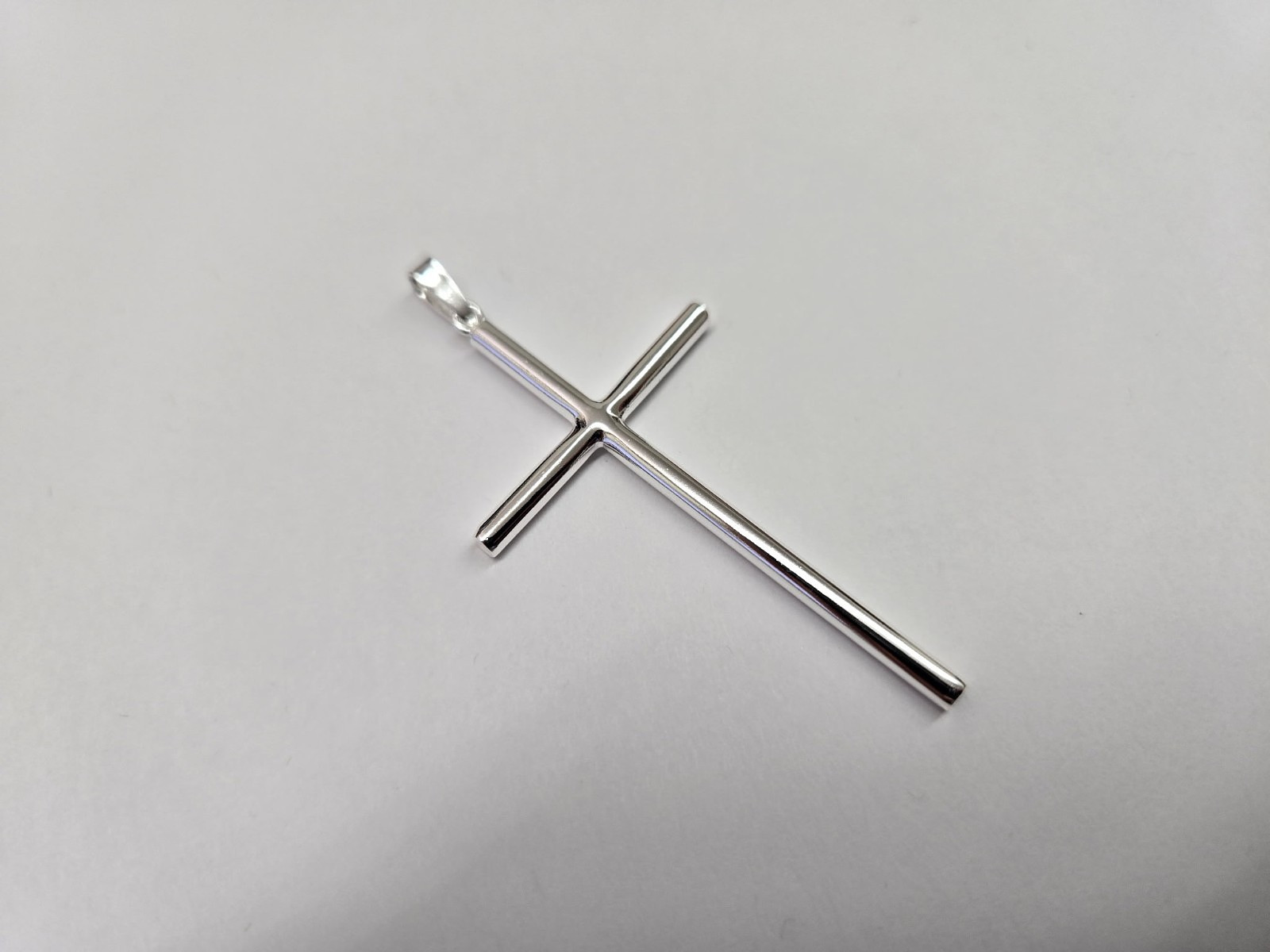 925 Sterling Silver Large Plain Tubular Cross Pendant 2 1/4 Inch Tall (56mm)