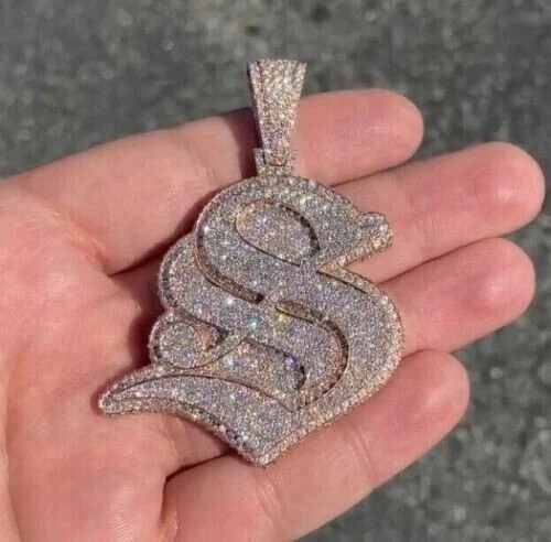 2.70Ct Lab Created Diamond Round S Letter Custom Pendant 14K Rose Gold Plated