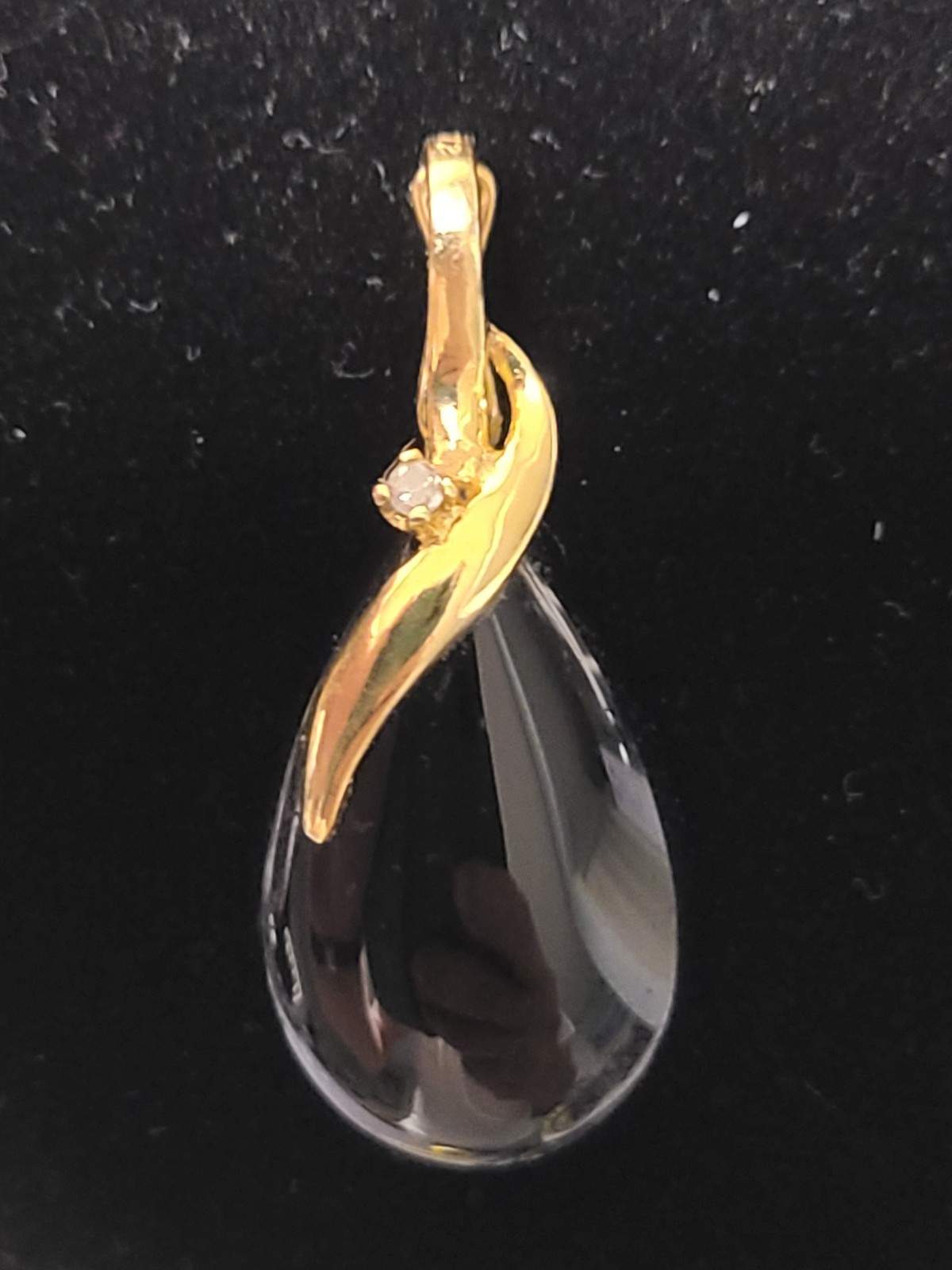 14K Gold Black Onyx & Diamond Enhancer Pendant Large Pear Cabochon Statement