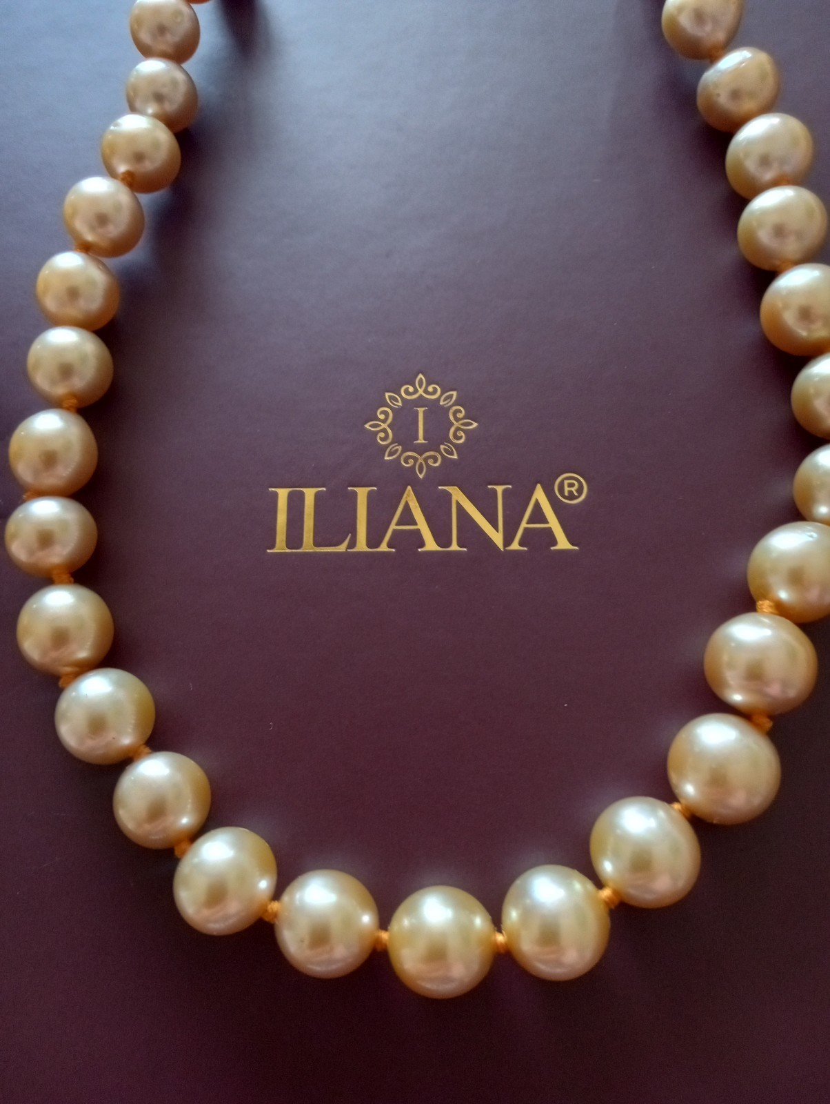 Iliana South Sea Golden Pearl Necklace 18k Yellow Gold 18″ Round Natural 200cts