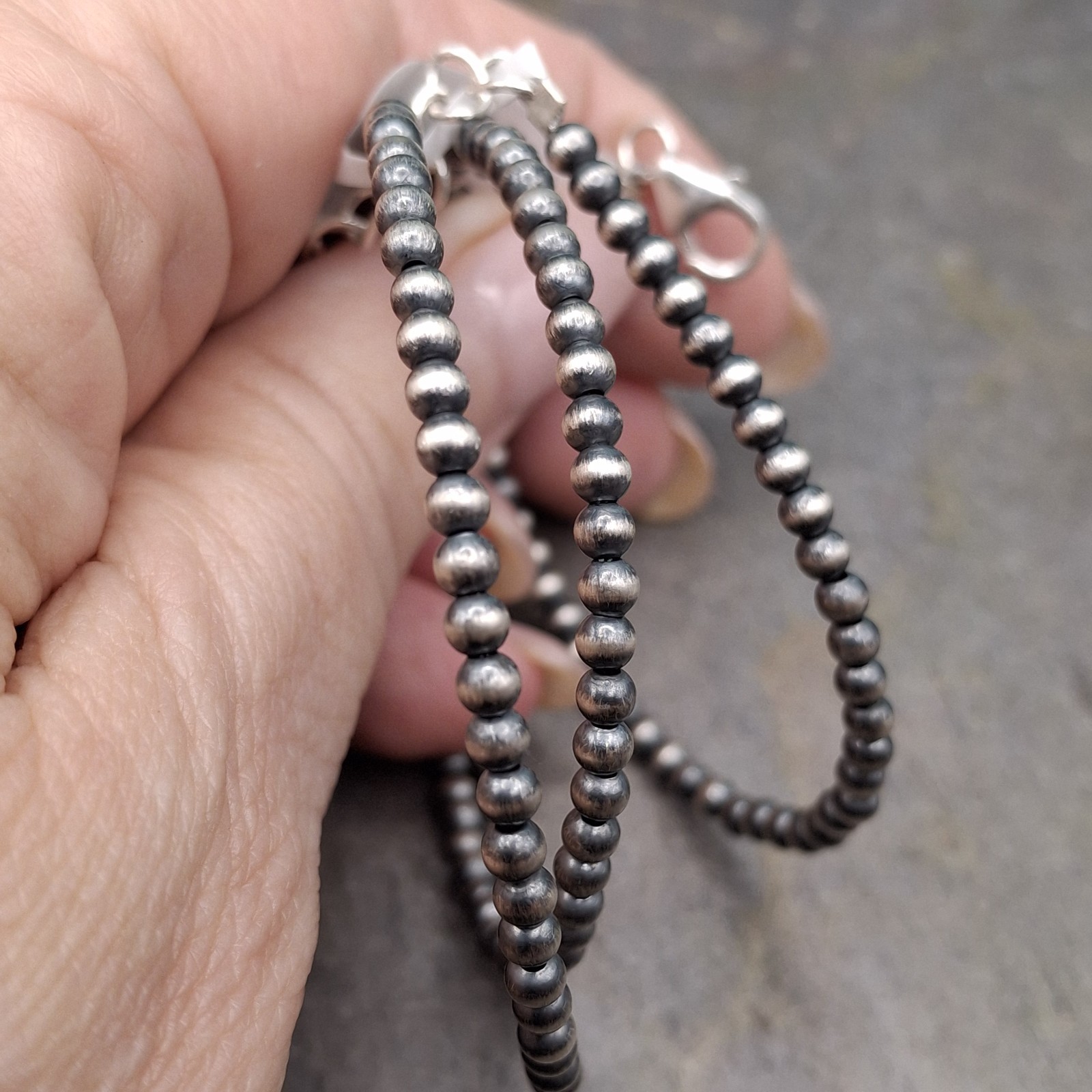 3mm Sterling Silver Navajo/Desert Pearl Necklace 18-20″ USA Made Hand Strung