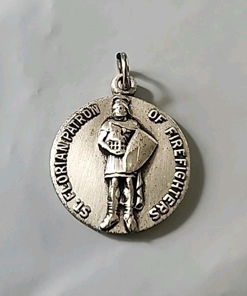 Vtg JCC Silver Filled St Florian Patron Saint of Firefighter Medal Pendant 18MM