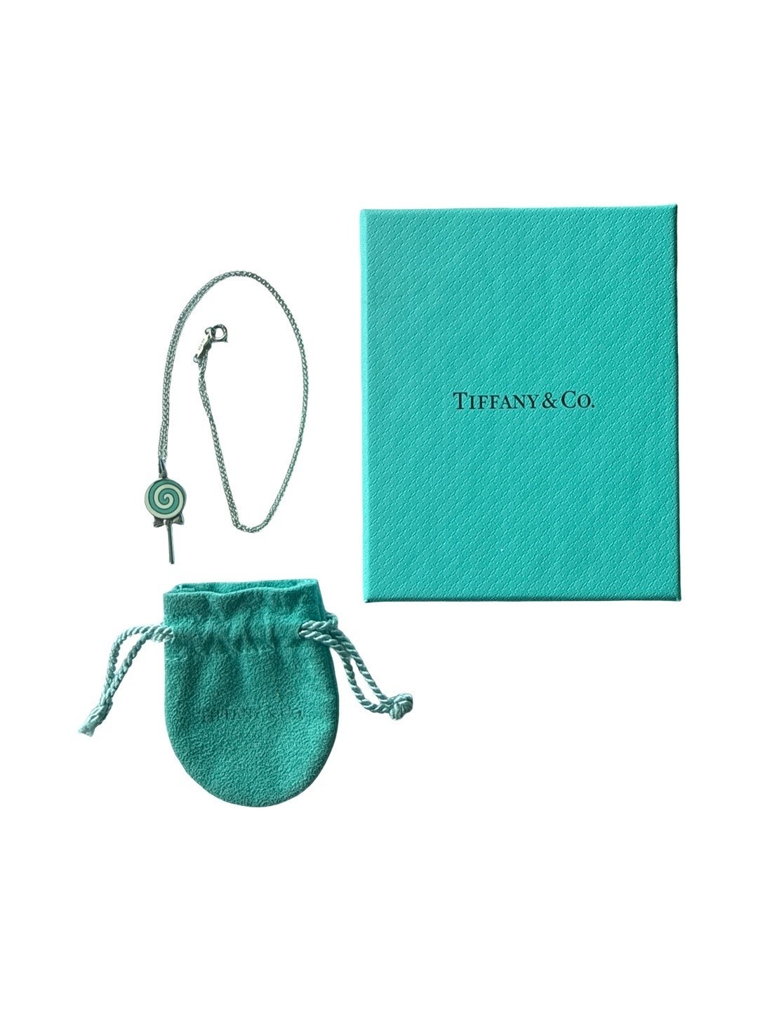 Tffany & Co. Lollipop Blue Enamel Pendant Charm 18″ Necklace Sterling Silver