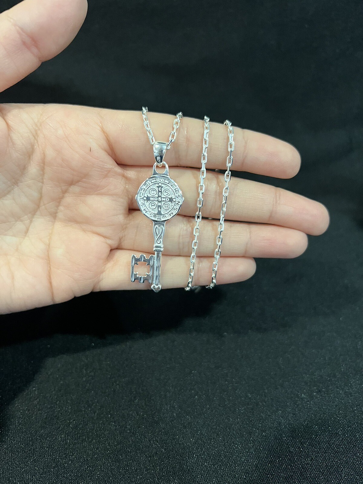925 Sterling Silver Men St Benedict Key San Benito Llave & Forz Chain 22 24 26