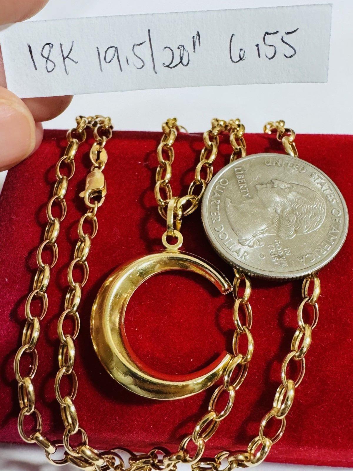 RARE 18K 750 Real Gold Letter C or Half Moon Necklace 19.5/20” Long 3.8mm 6.55g