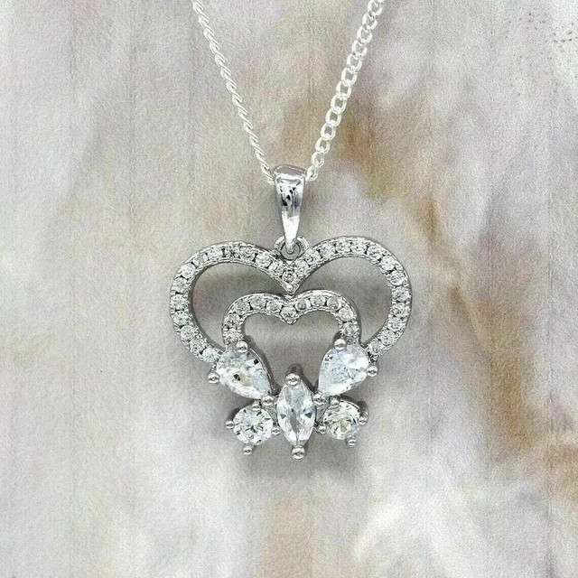 2.10Ct Round Cut White Moissanite Women’s Fancy Pendant 14K White Gold Plated