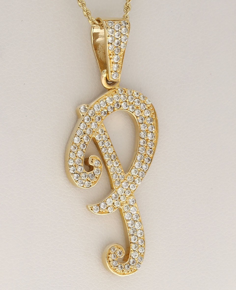 Natural Diamond Large Initial P Pendant Necklace 1.20CT 14K YG 20.5” Chain