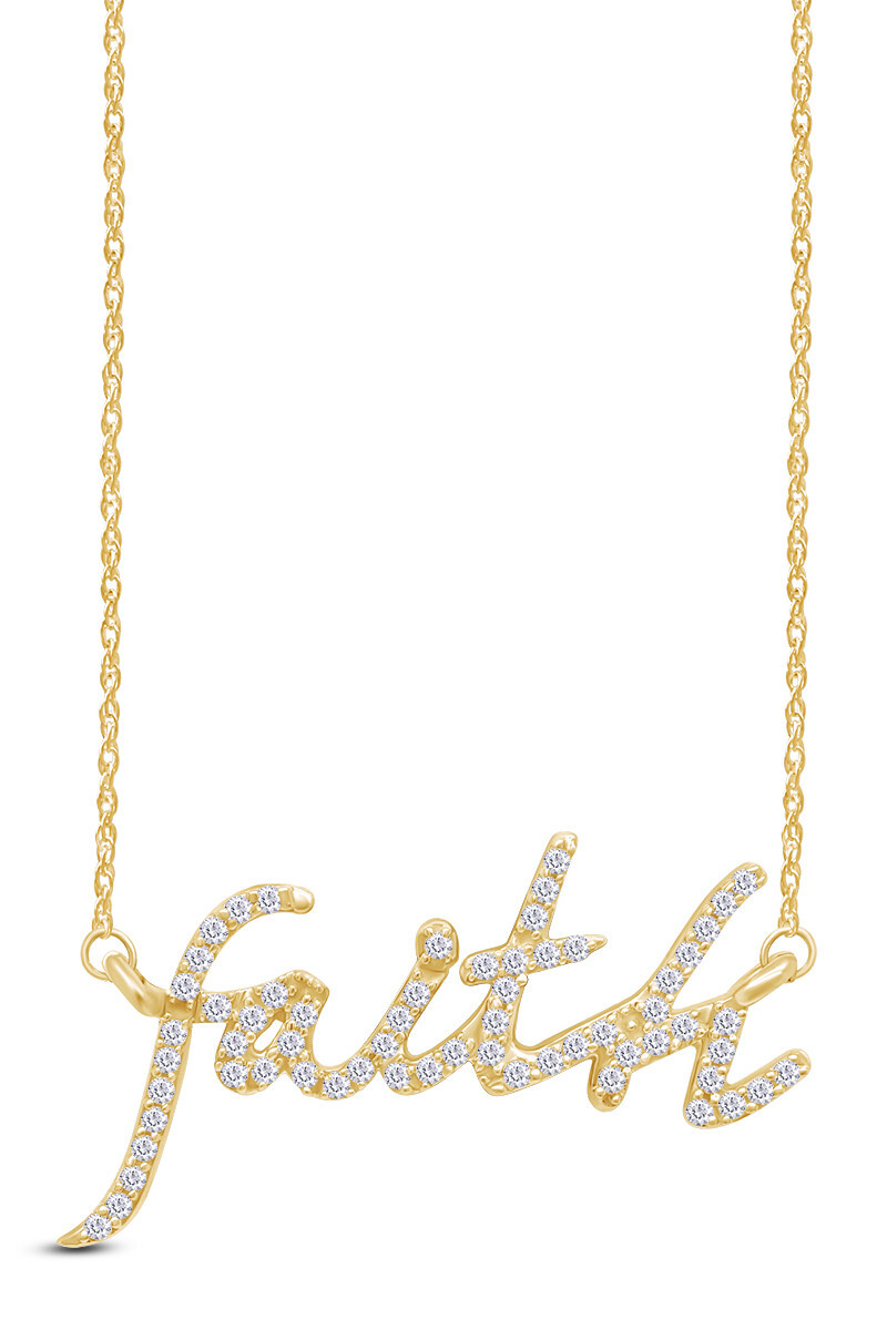 2/7ct Natural Round Diamond Faith Pendant Necklace in 10k Solid Yellow Gold
