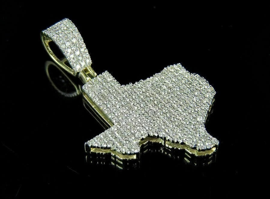 1.50Ct Round Diamond Texas Map Unisex Pendant 14K Yellow Gold Finish Free Chain