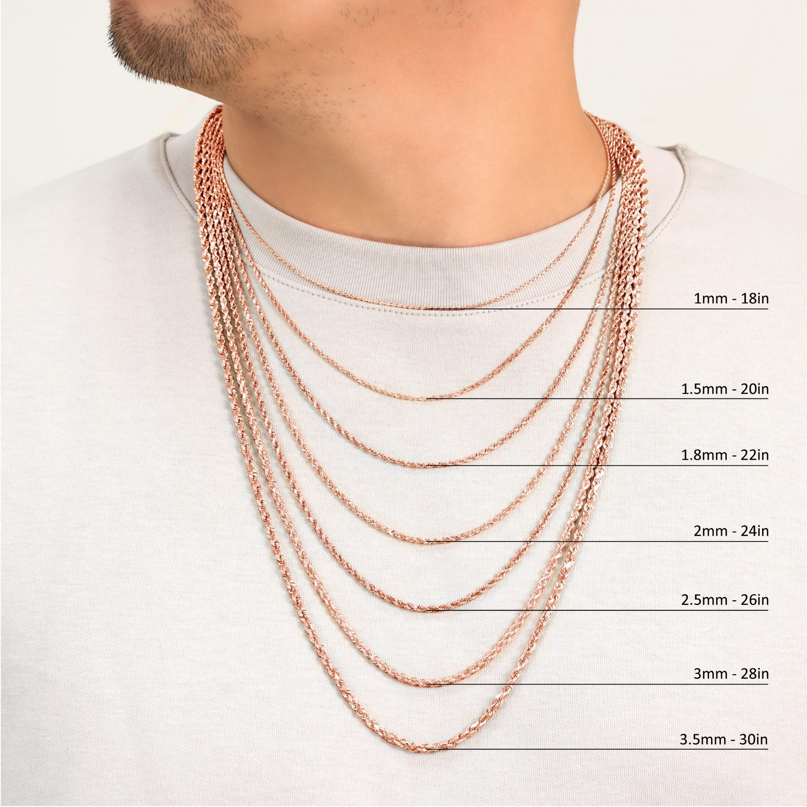 10K Rose Gold 1.5mm-6mm Diamond Cut Rope Chain Necklace Mens Womens 16″-30″