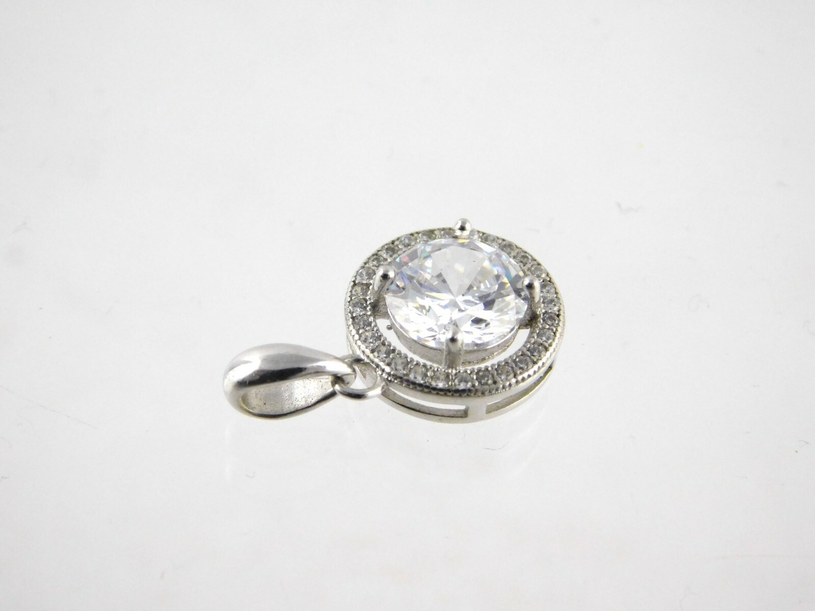 IBB Sterling Silver White Crystal Pendant with Halo 925 CN Round Gems
