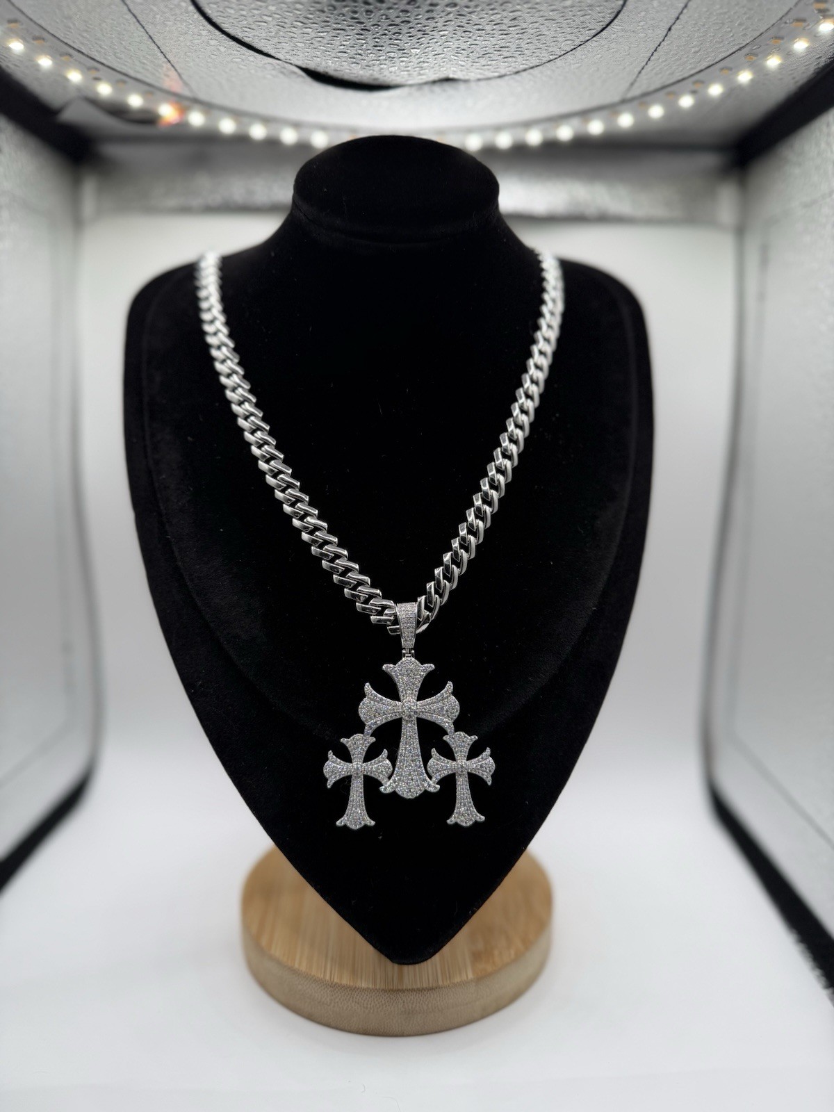 9mm 22 Rhodium Miami Cuban Heavy Chain Sterling Silver W Moissanite Pendant 22″