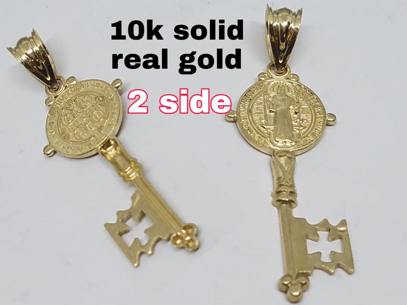 GOLd st Saint Benedict San Benito senita pendant key cross 10k solid charm 1.35″