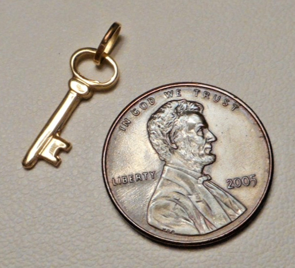 Tiny Vintage 14K Yellow Gold Key Charm or Pendant 0.5g