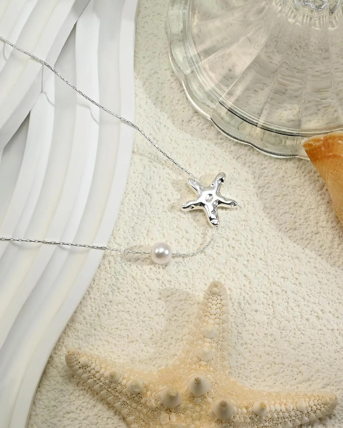 925 Sterling Silver Starfish Beach Necklace for Women Pendant with Starfish and