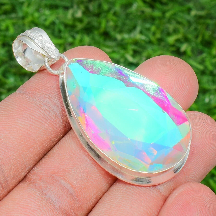 White Mystic Topaz Gemstone Handmade 925 Sterling Silver Jewelry Pendant Gift