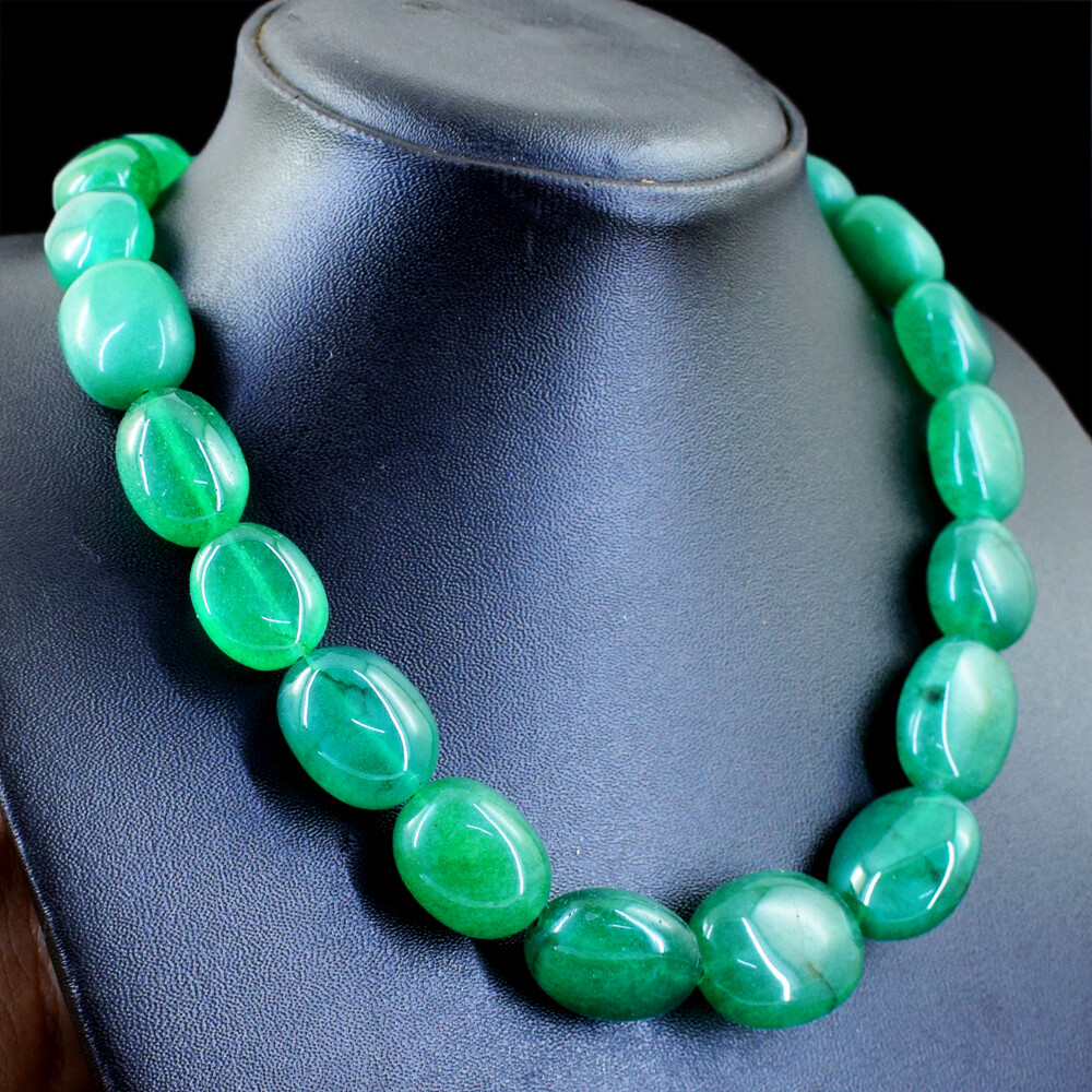 Genuine 655.00 Cts Earth Mined Green Emerald Oval Shape Beads Necklace NK17E78