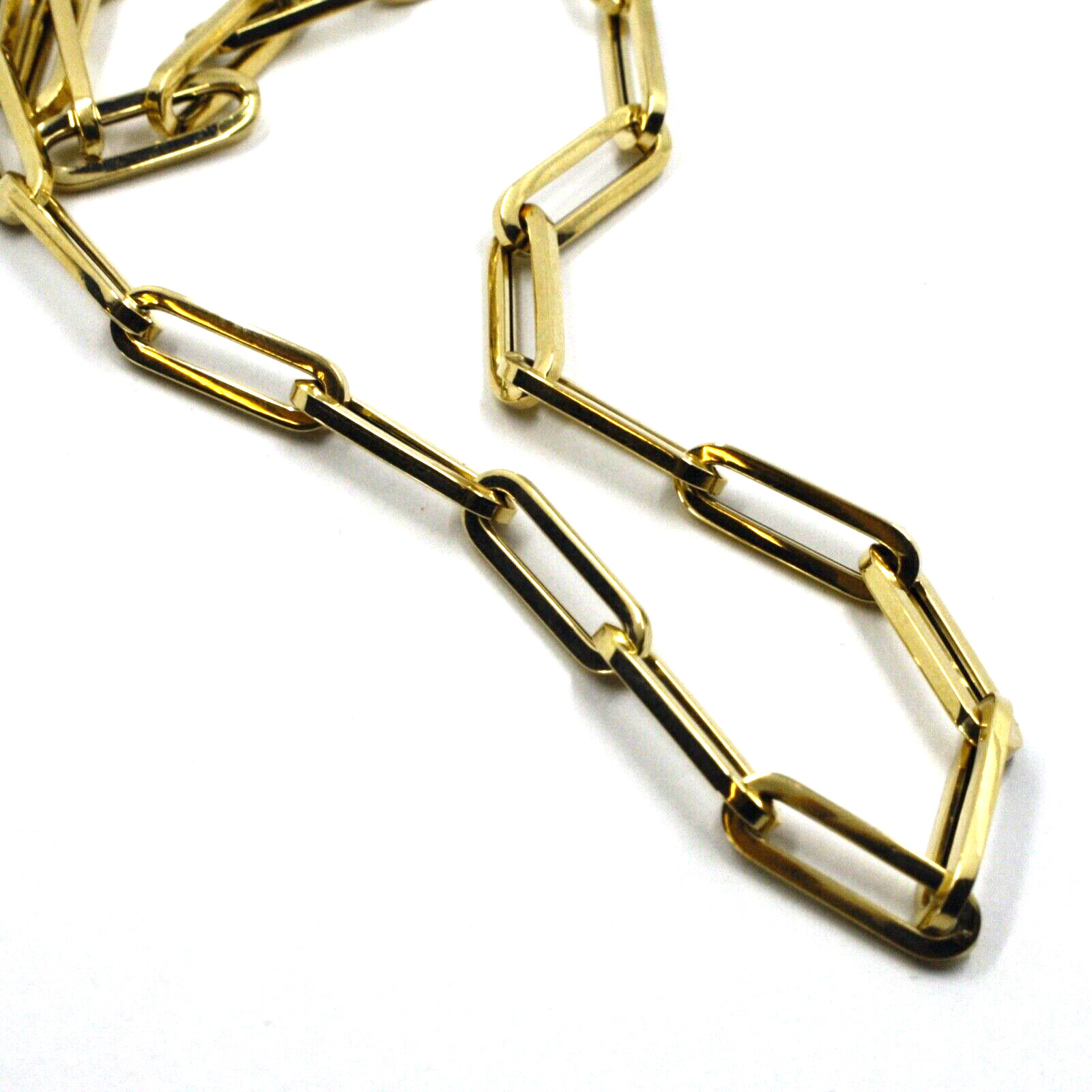 18K YELLOW GOLD CHAIN SQUARED OVAL PAPER CLIP 4x15mm LINKS, 17.7″ 45cm, ITALY