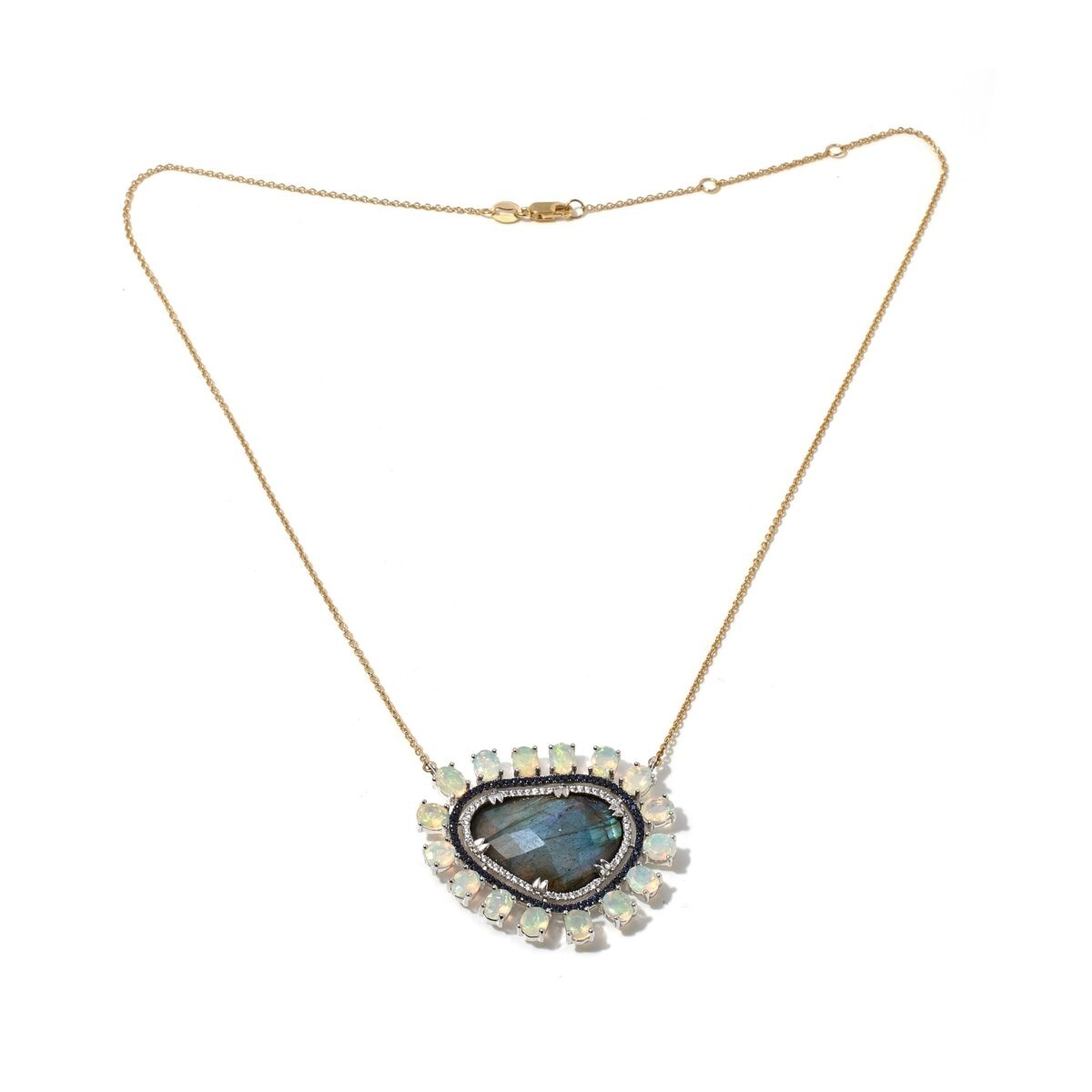Womens Unique Labradorite & Opal Sterling Silver Necklace, Goldtone, New