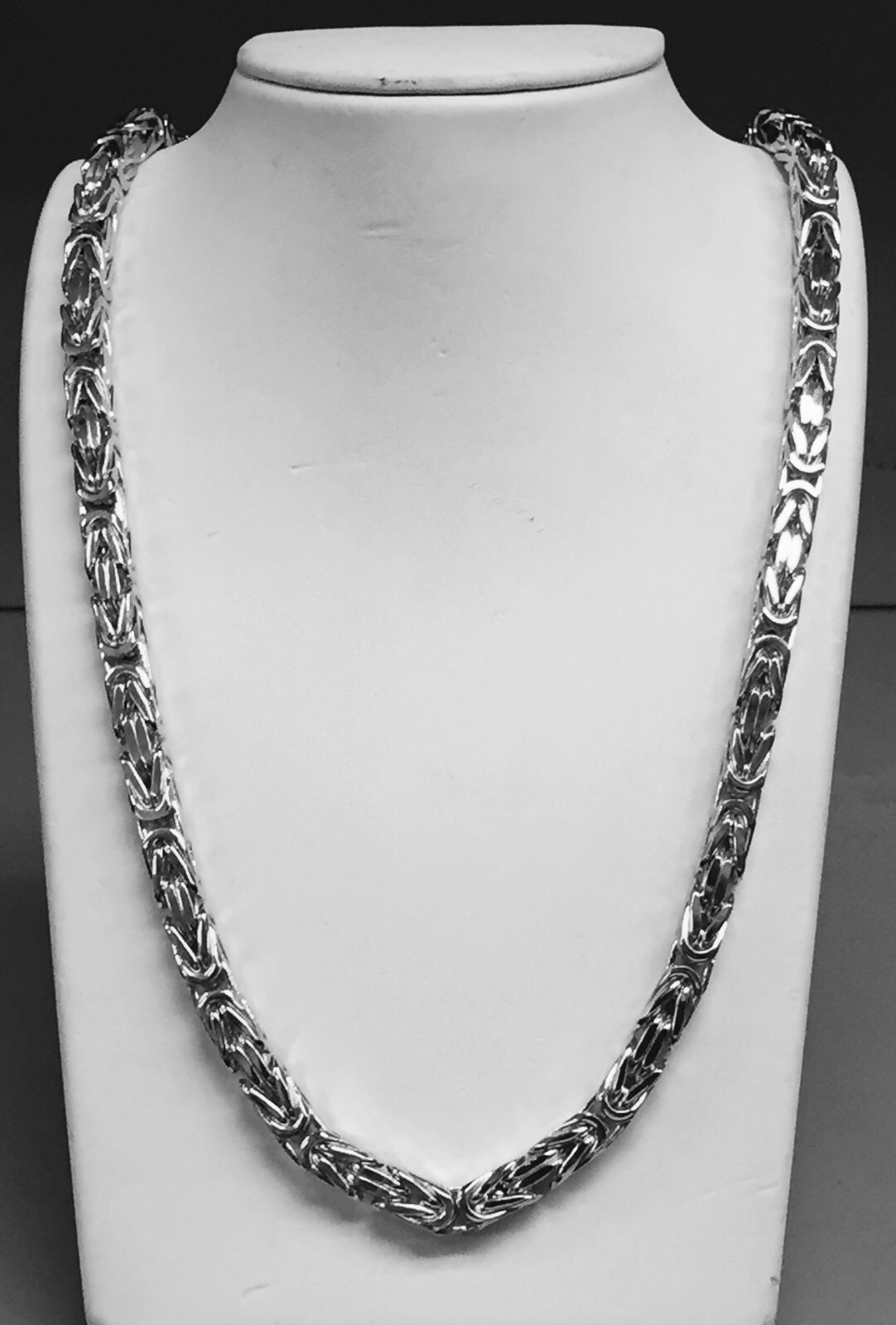 14k White Gold 24″ Mens Solid Byzantine Square Super 6.7mm 200 Gr Chain/necklace