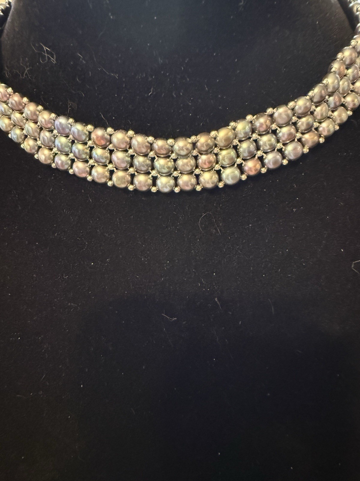 Gorgeous Peacock Freshwater Pearl And Sterling Silver Choker Necklace!!