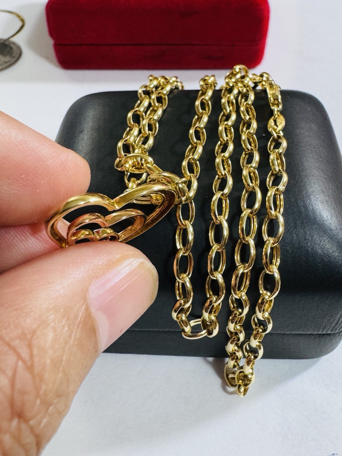 18K 750 Real Find Pure Tricolor Gold Heart Necklace 19.7/20” Inch Long 6.7g 4mm