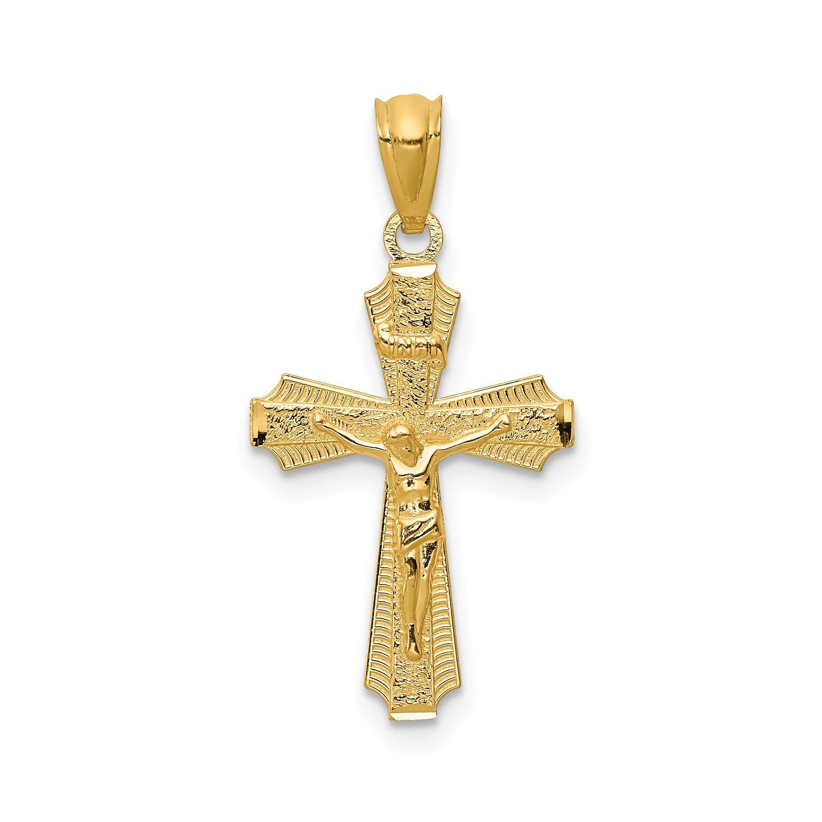 14k Real Gold Crucifix Cross Pendant Necklace for Men Women Catholic Charm