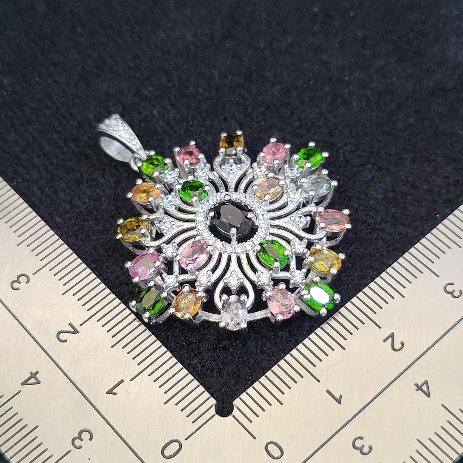 Natural Tourmalite Gemstone 925 Sterling Silver Pendant Oval Multi-Color