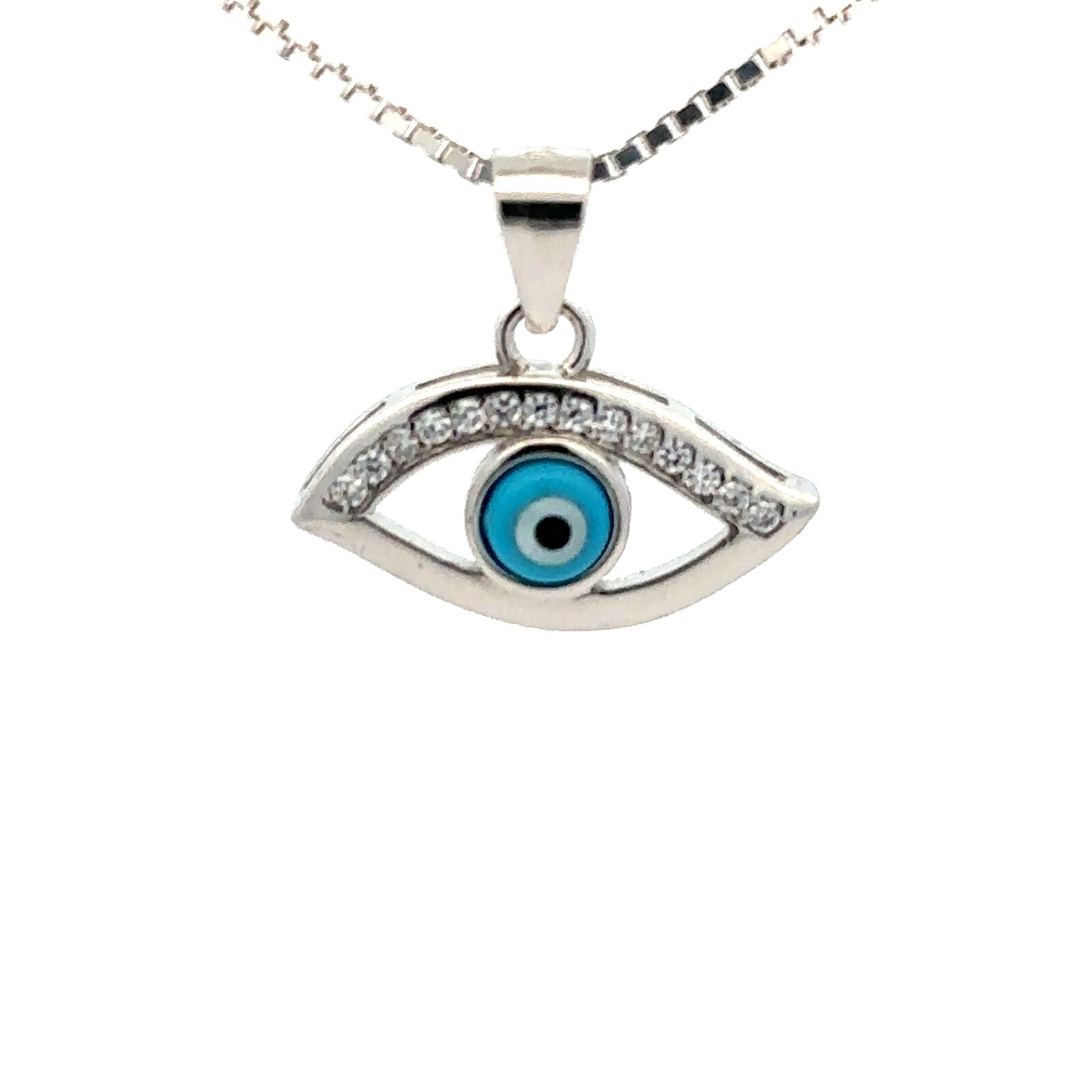 Sterling Silver Evil Eye Pendant/Charm With CZ And Enamel (5/8 x 1/2 Inch)