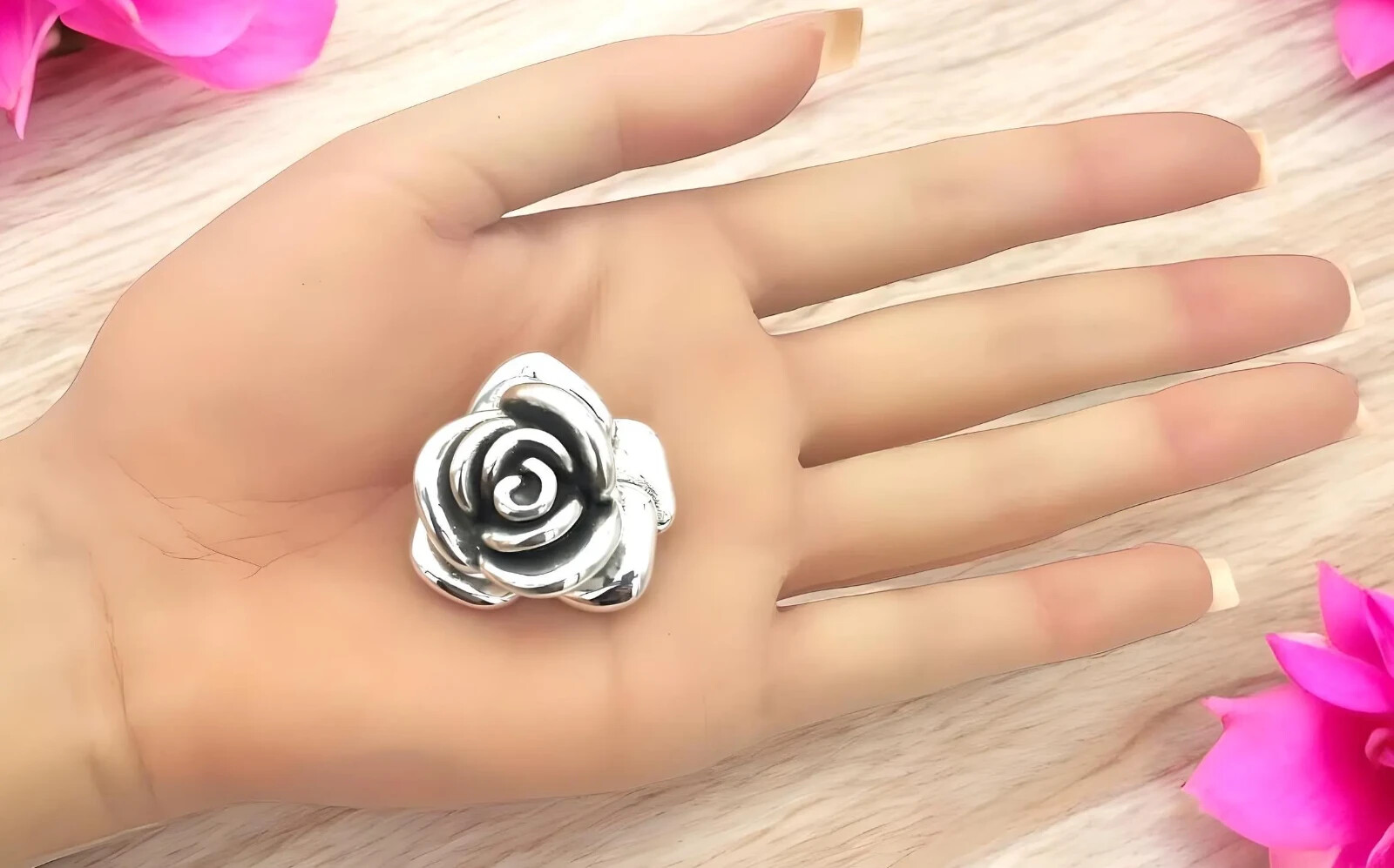 Lightweight, 925 Silver Elegant Rose Pendant – Chain Sold Separate 1510