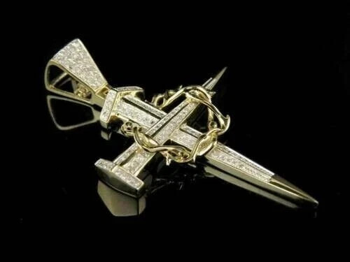 2Ct Lab Created Diamond Round Men’s Cross Pendant 14K Yellow Gold Silver Plated