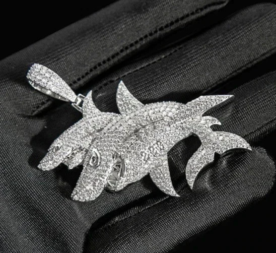 Men’s 3Ct Round Cut Real Moissanite Double Dolphin Pendant 14k White Gold Plated