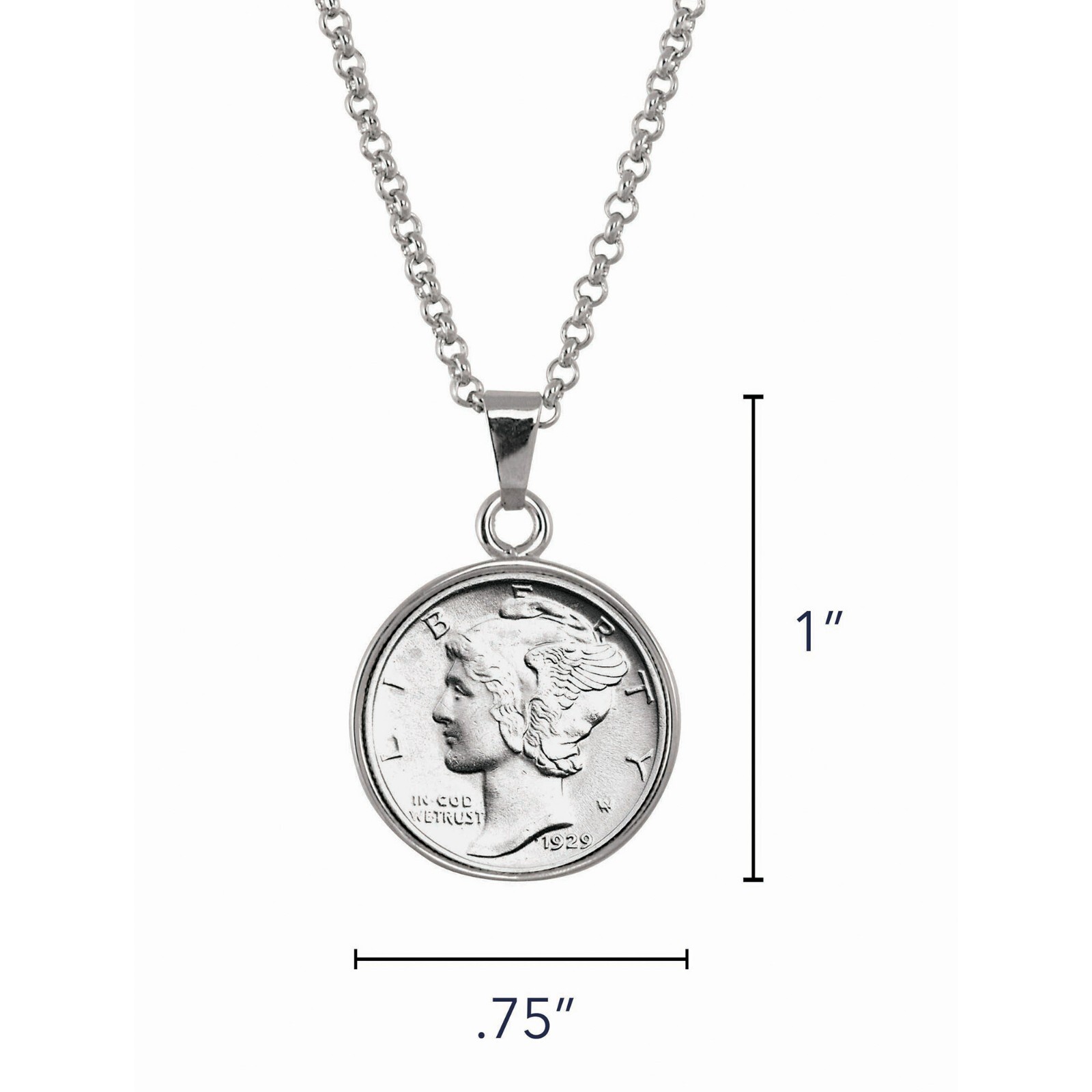 Silver Mercury Dime Silvertone Pendant with 18″ Chain