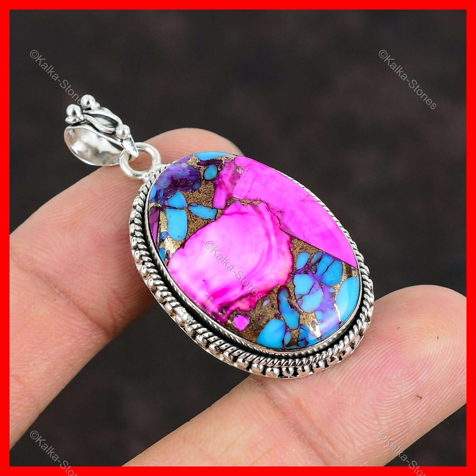 Natural Kingman Pink Dahlia Turquoise Stone New Pendant Jewelry Sterling Silver