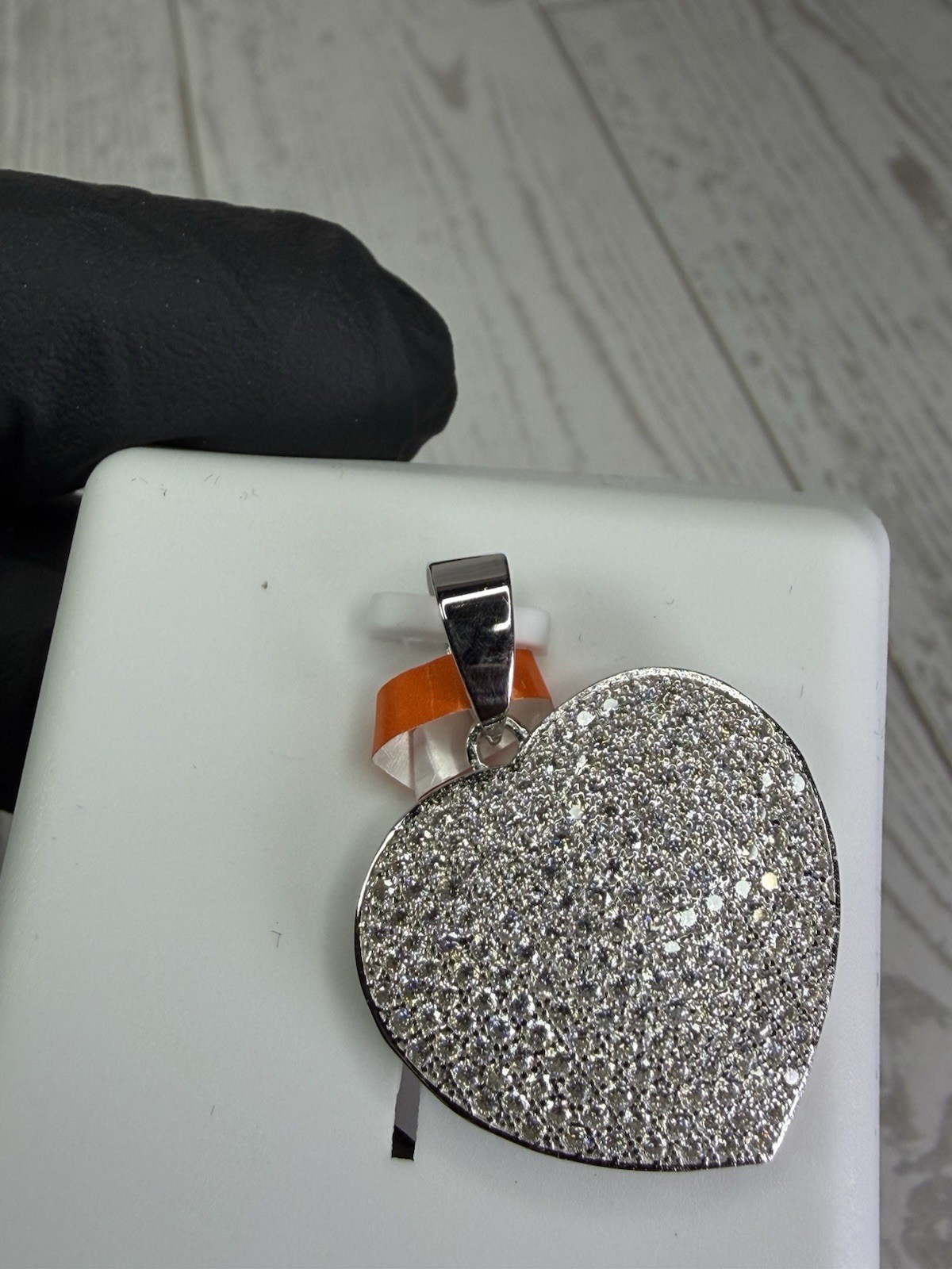 925 Sterling Silver White/Colorless Moissanite Heart Pavé Pendant, 2.00 CTW