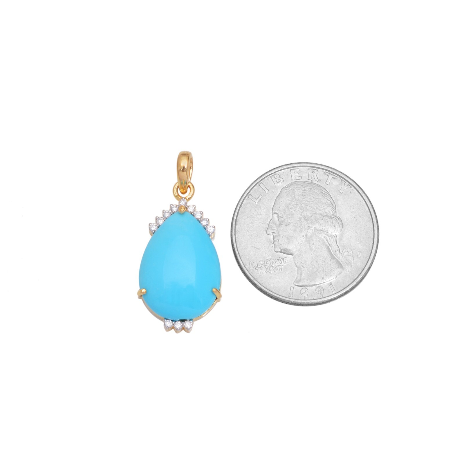 14K Gold Diamond Pendant,Turquoise Pendant,Turquoise Diamond Pendant,Diamond