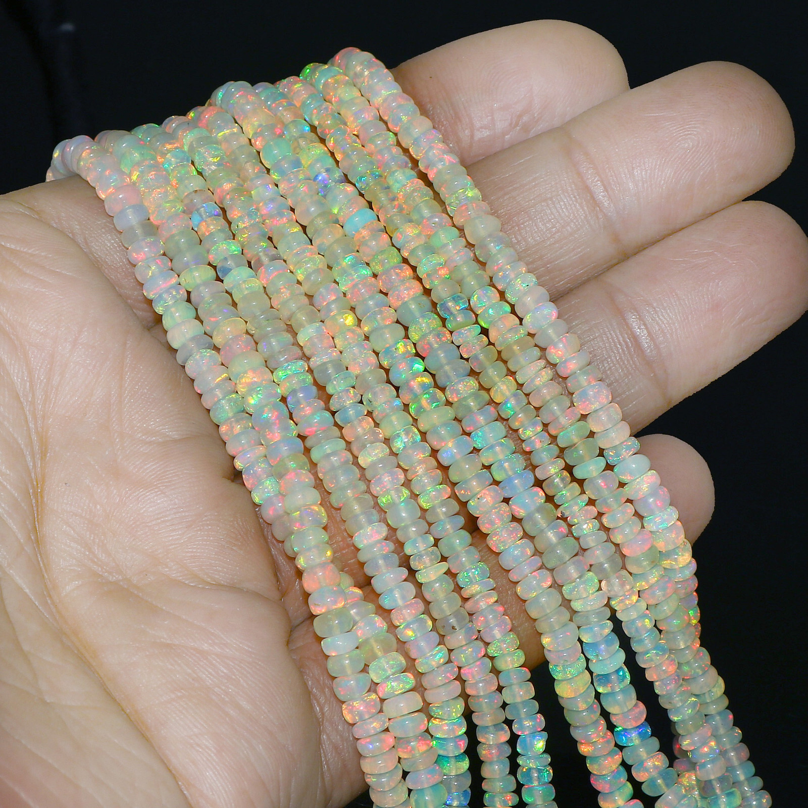 Natural Ethiopian Fire Opal Rondelle Beaded Gemstone 3 Strand Necklace 16 Inches