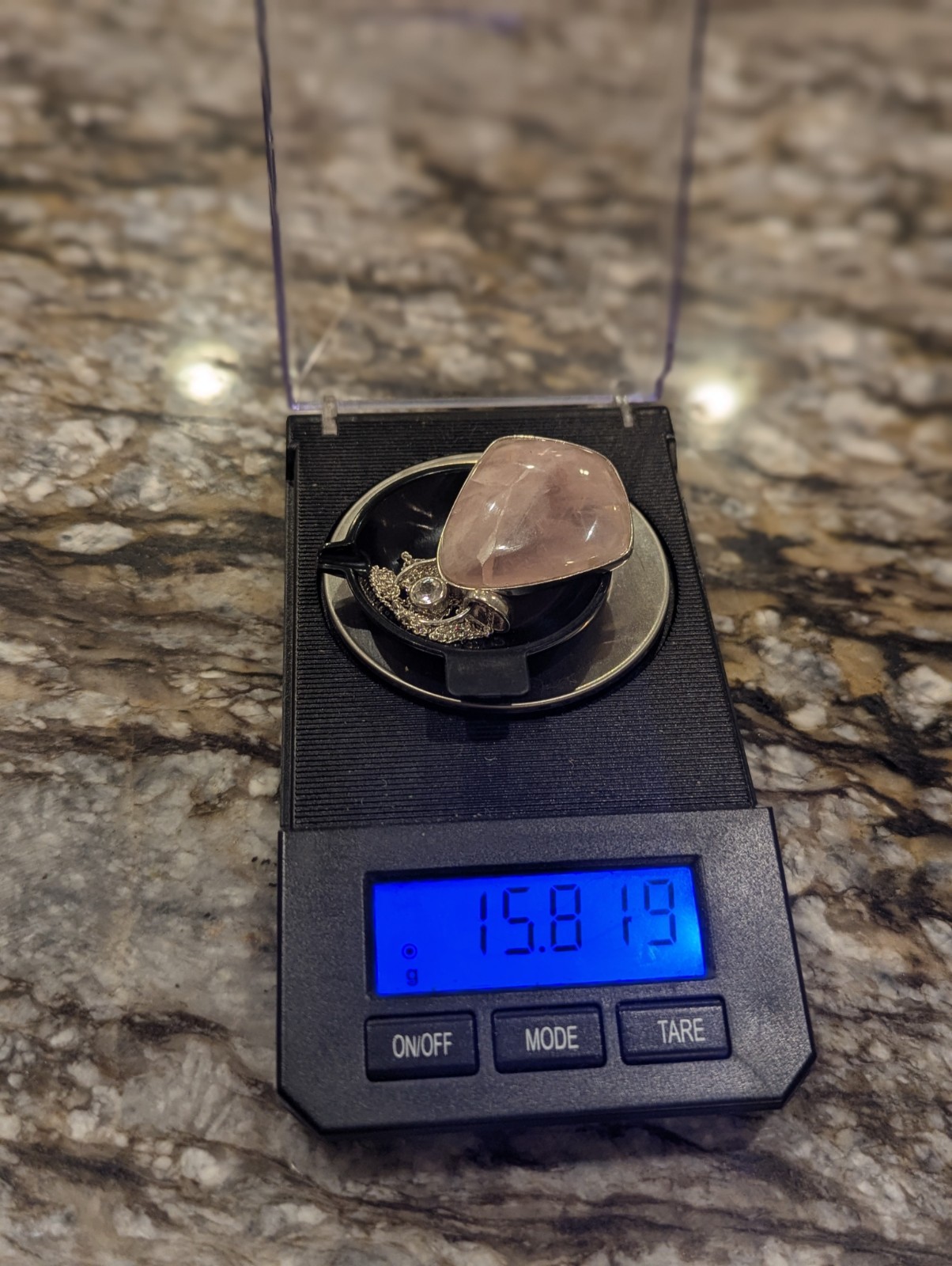 925 Sterling Silver 15.8g Natural Rose Quartz Pendant & 22″ Curb Chain Necklace