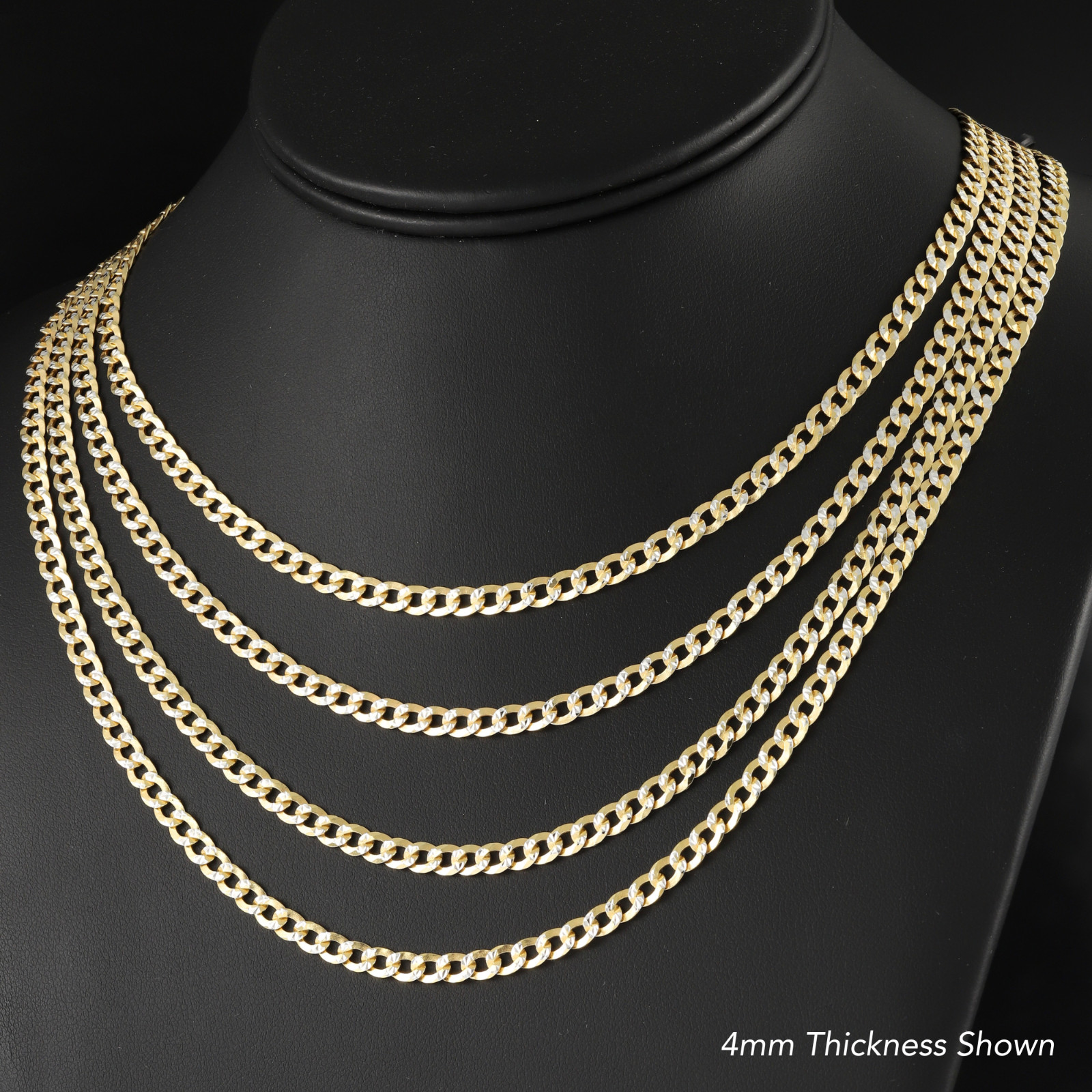 Two-Tone Gold 4mm-7.5mm Curb Chain Italian Necklace 18″-26″ 925 Sterling Silver