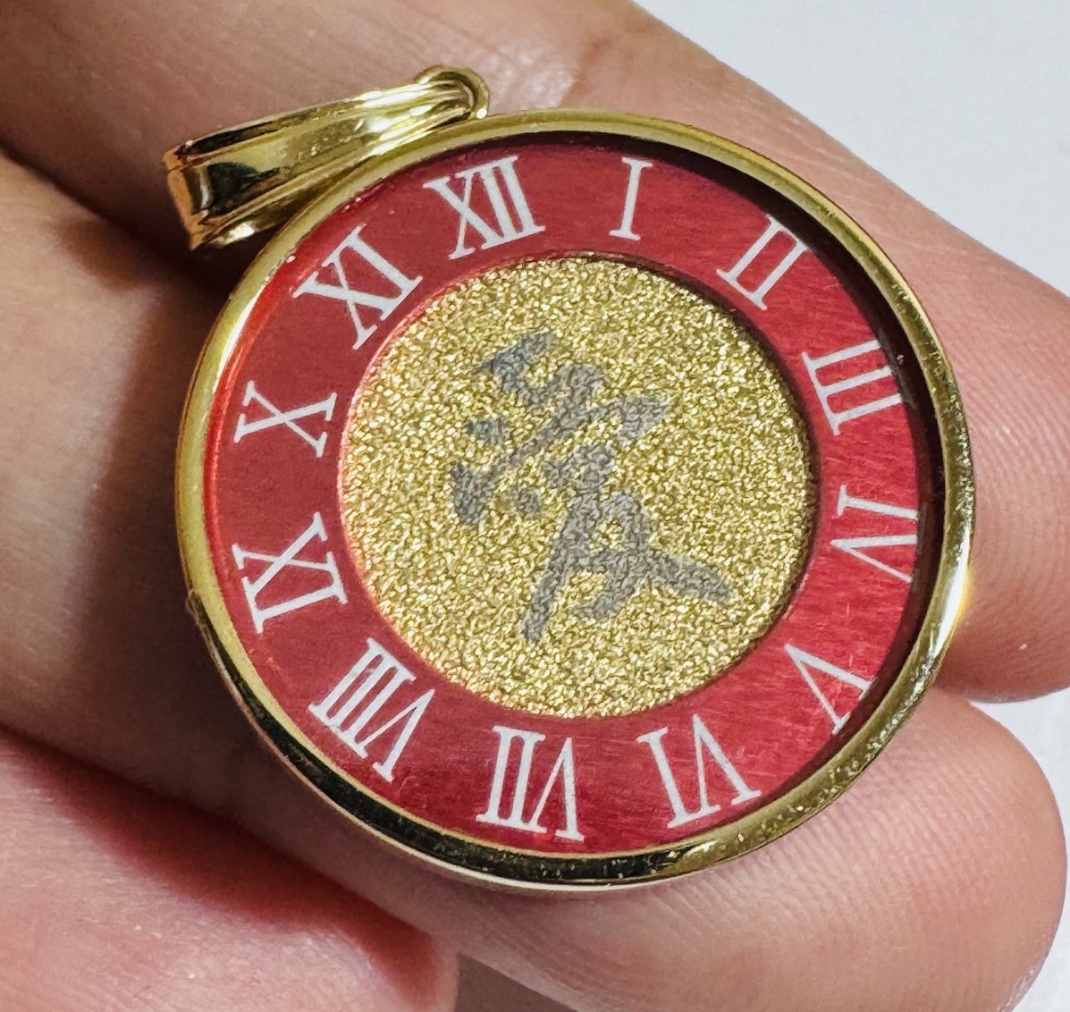 K18 Japan Real Gold Pendant Love Red & Gold 6.8g Reversible w/ Glass on Top