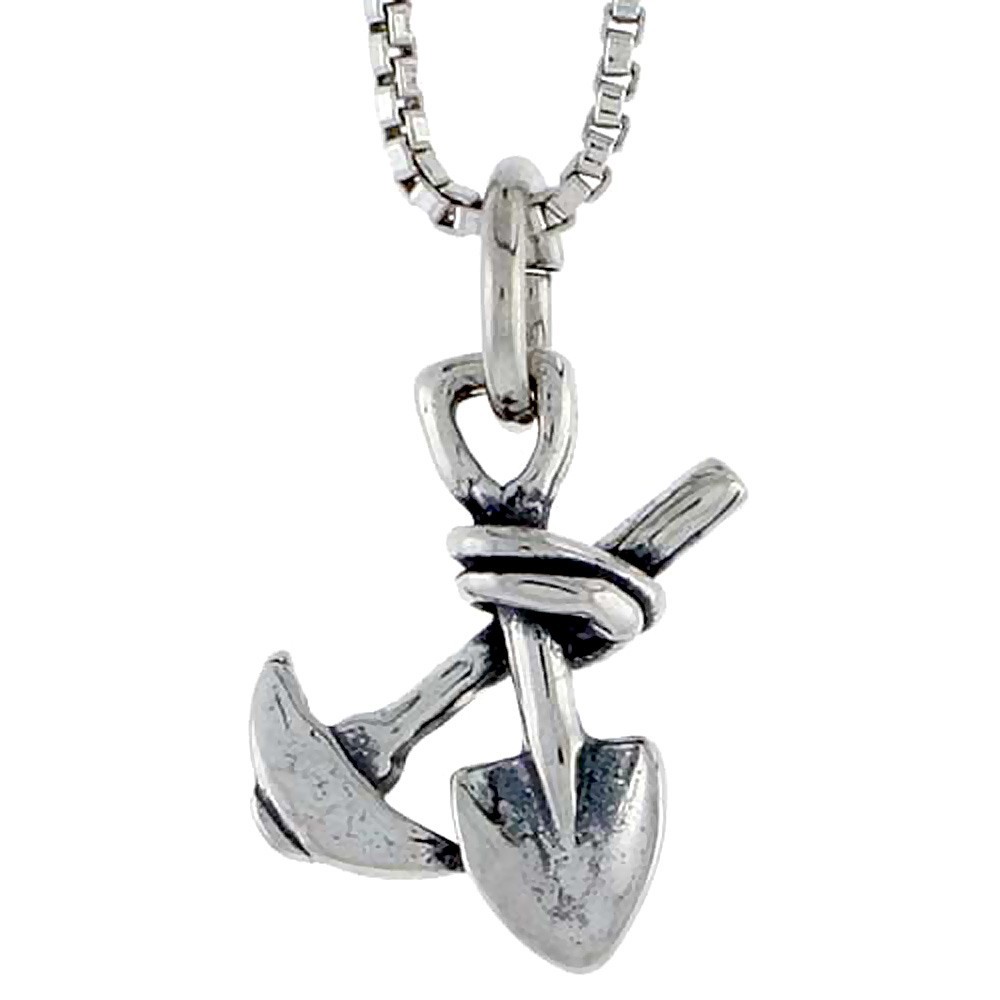 925 Sterling Silver Pickaxe and Shovel Tool Charm Pendant 1/2 (13mm) Inch Tall