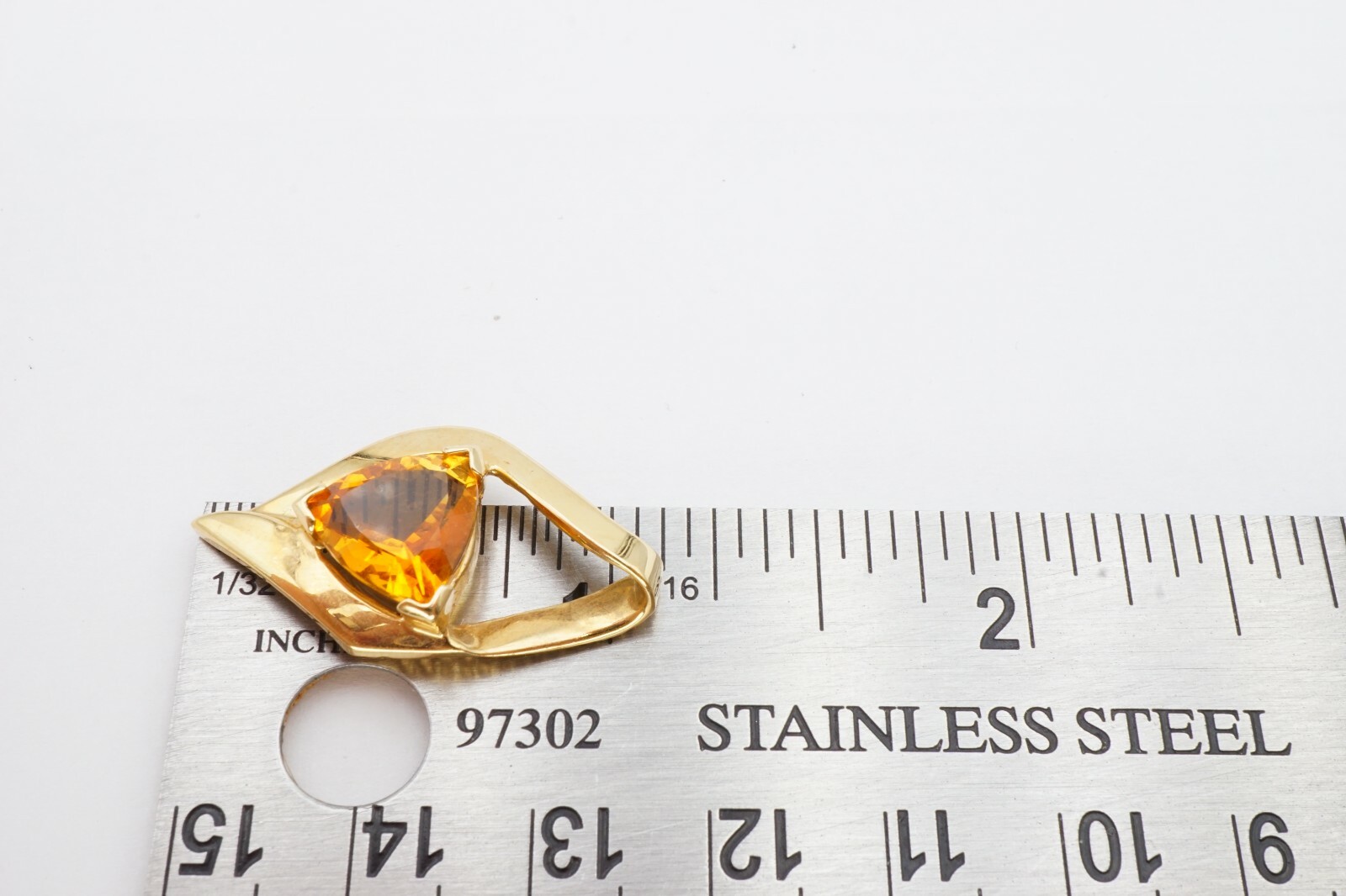 14k Yellow Gold 3 Carat Trillion Cut Citrine Omega Enhancer Pendant