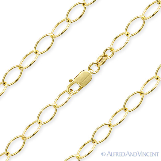 5.4mm Oval Cable Link .925 Sterling Silver 14k Yellow Gold-Plated Chain Necklace