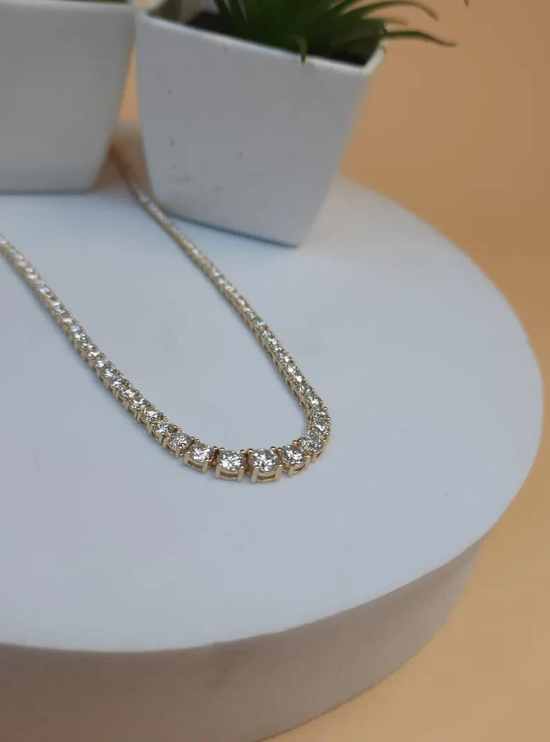 Brilliant Round Cut Lab Grown Diamond Women Necklace For Wedding 10K Yellow Gold