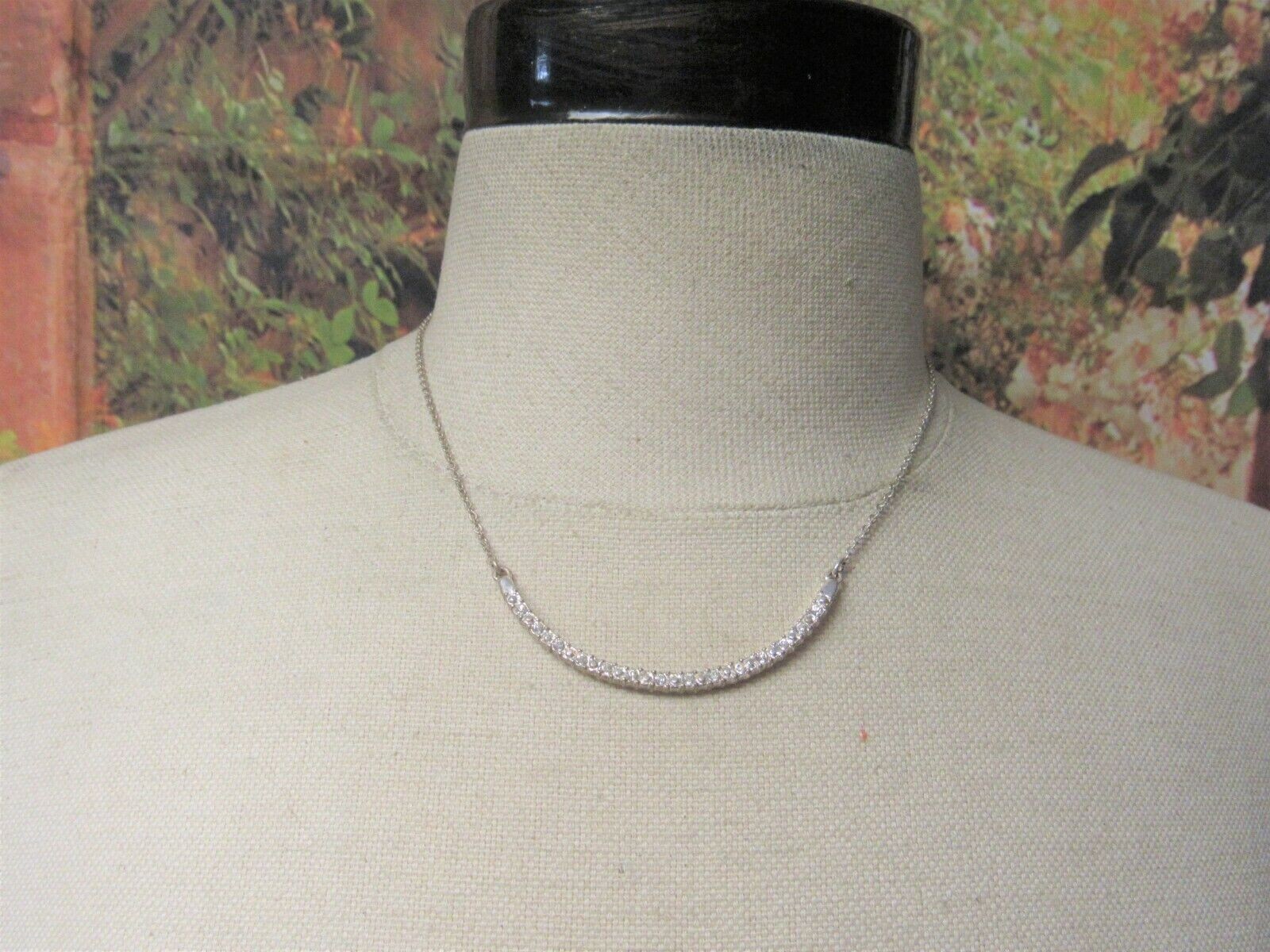 1ct Round Colorless Moissanite Curved Bar Pendant Necklace 14K White Gold Plated