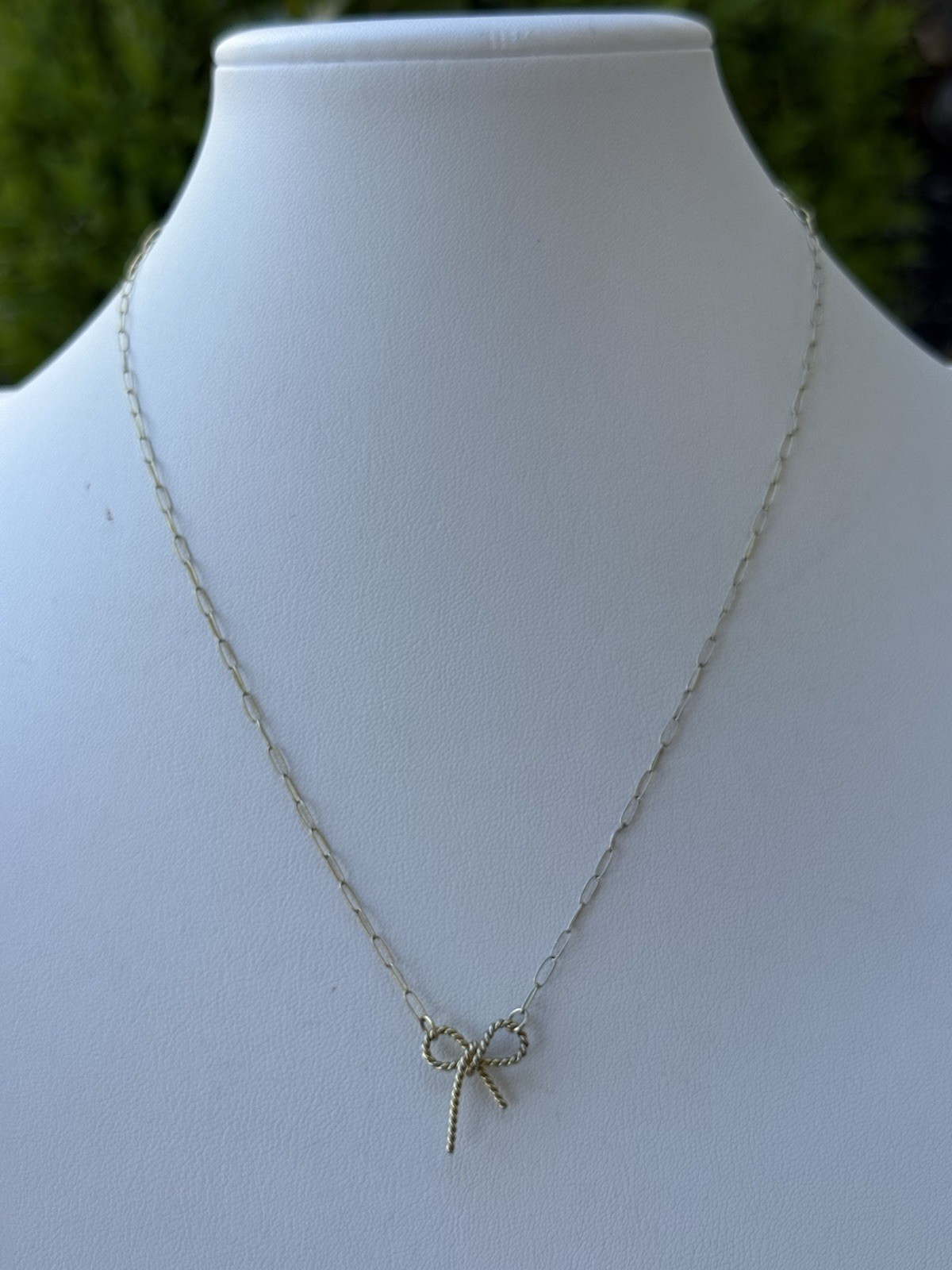 Delicate Paper Clip With Rope Bow Gold Plated Sterling Silver AV 925 Necklace