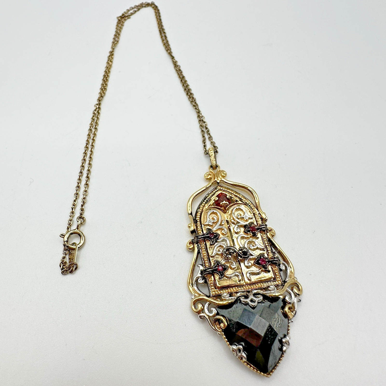 Michael Valitutti Sterling Silver Garnet Black Gemstone Opening Door Pendant 18”