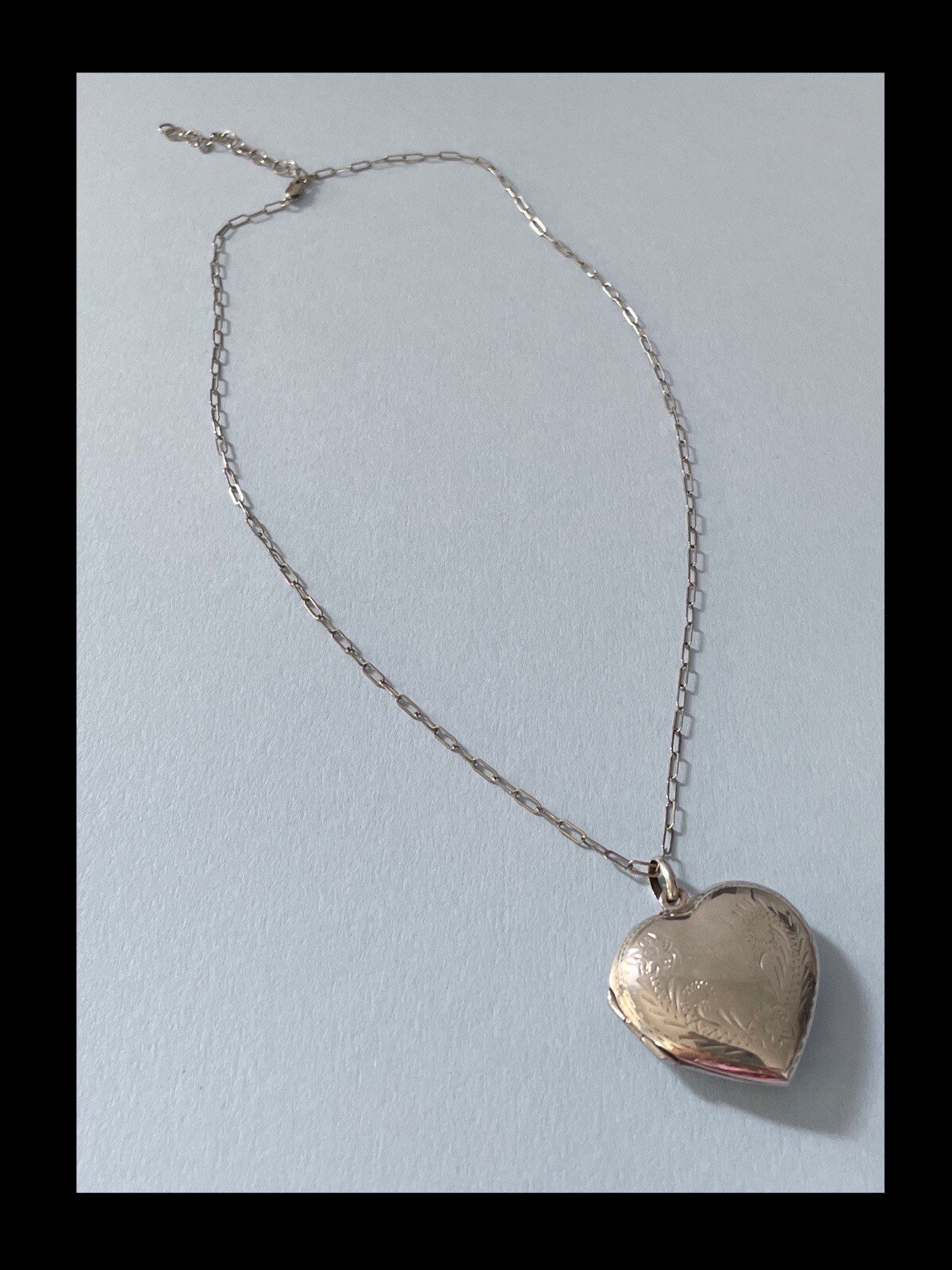925 Sterling Silver Heart Locket And Chain Necklace Photo Pendant Etched 16”