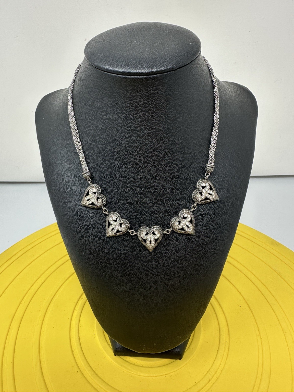 Sterling Silver Ross Simons 5 Heart Pendant Marcasite CZ Choker Necklace 18g 15”