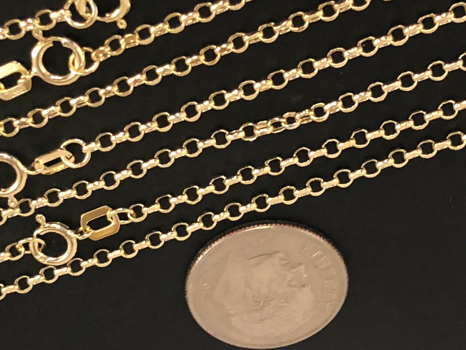14 k Solid Yellow Gold 1.55mm Rolo Chain Diamond Cut Necklace 16″ – 24”.